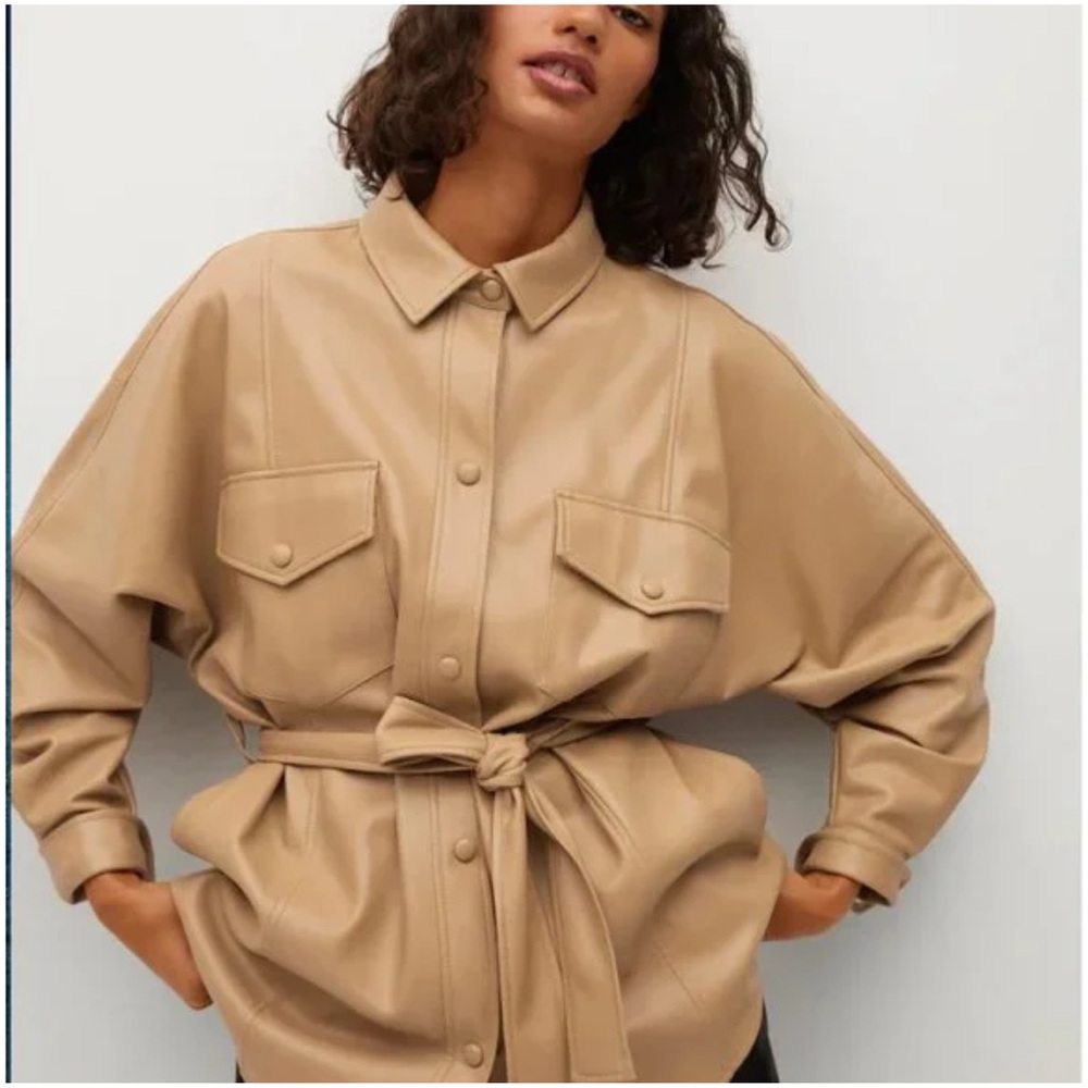 Mango woman’s leather shirt jacket coat - Picture 2 of 12